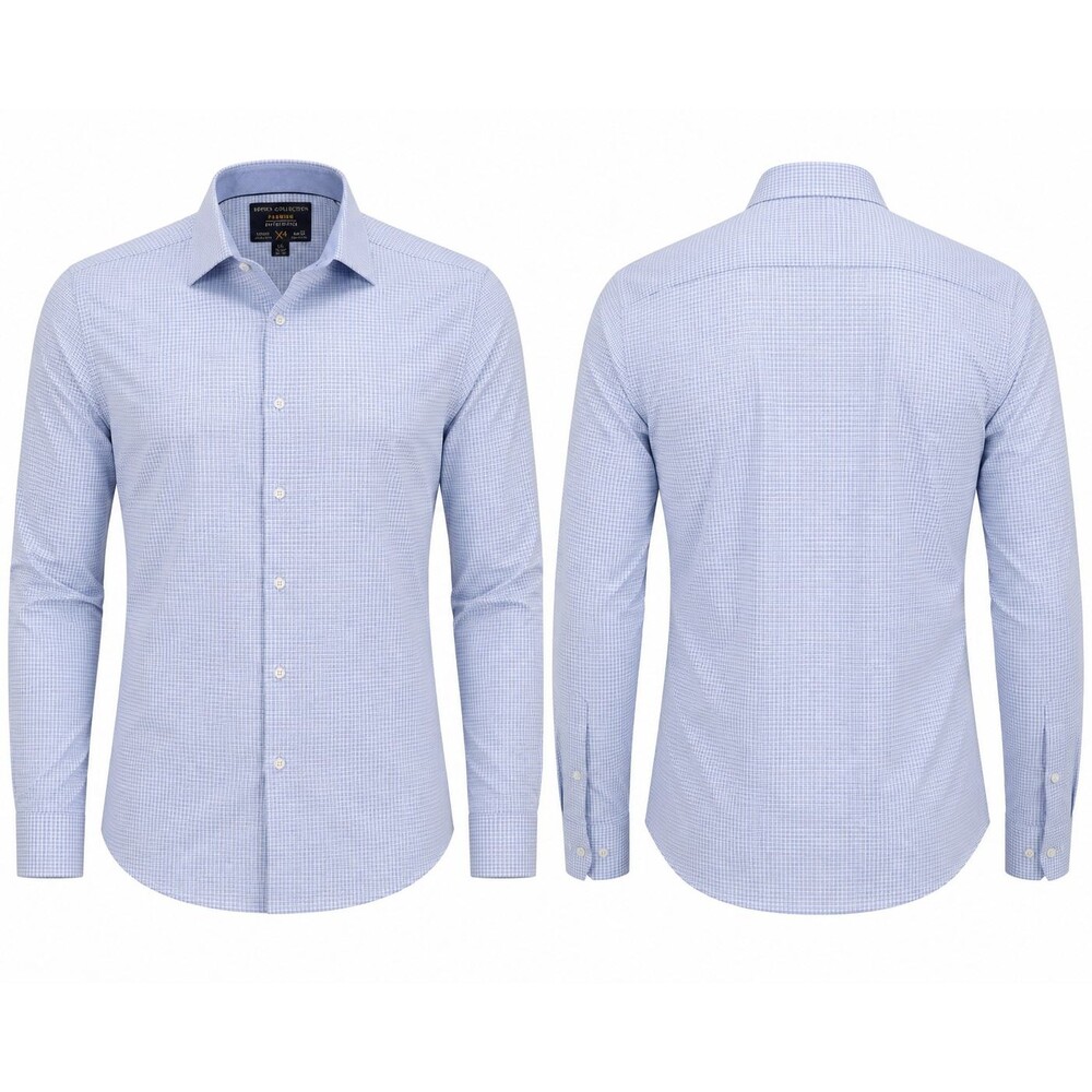 Report Collection Premium Performance X4 Slim Fit Dress Shirt Blue Check L/G 16.
